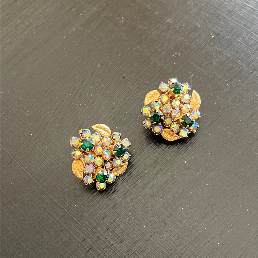 Vintage Flower and Leaves cluster clip on earrings